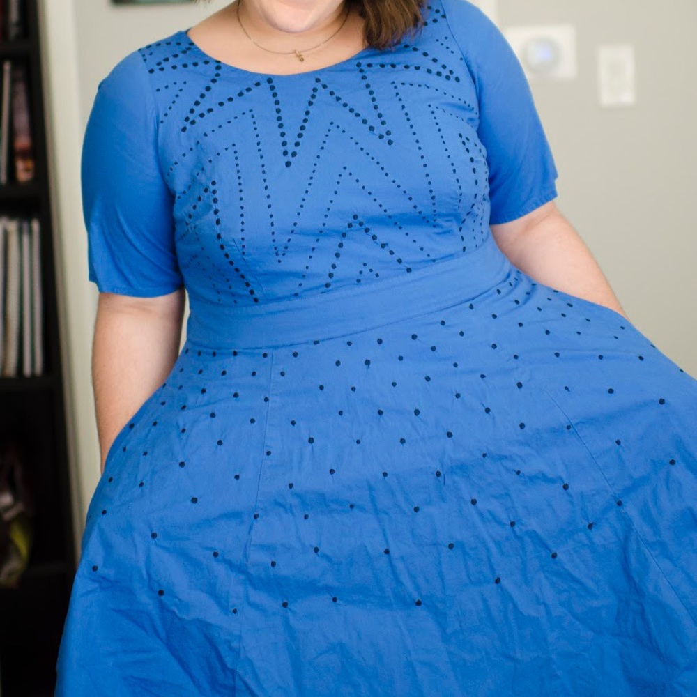 Chevron dot embellished poplin dress